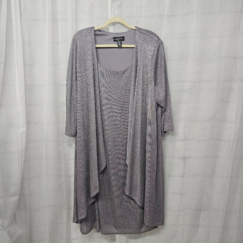 R&M Richards Gray Silver Metallic Layered Dress Formal Wedding Minimalist 24W